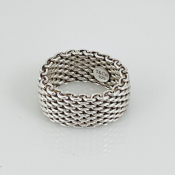 AUTHENTIC Size 6 Tiffany Somerset Mesh Weave Ring Flexible in Sterling Silver - Picture 5 of 5